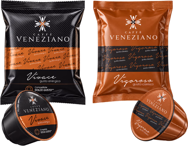 Original Vivace and Vigoroso Dolce Gusto-compatible wrappers and capsules.