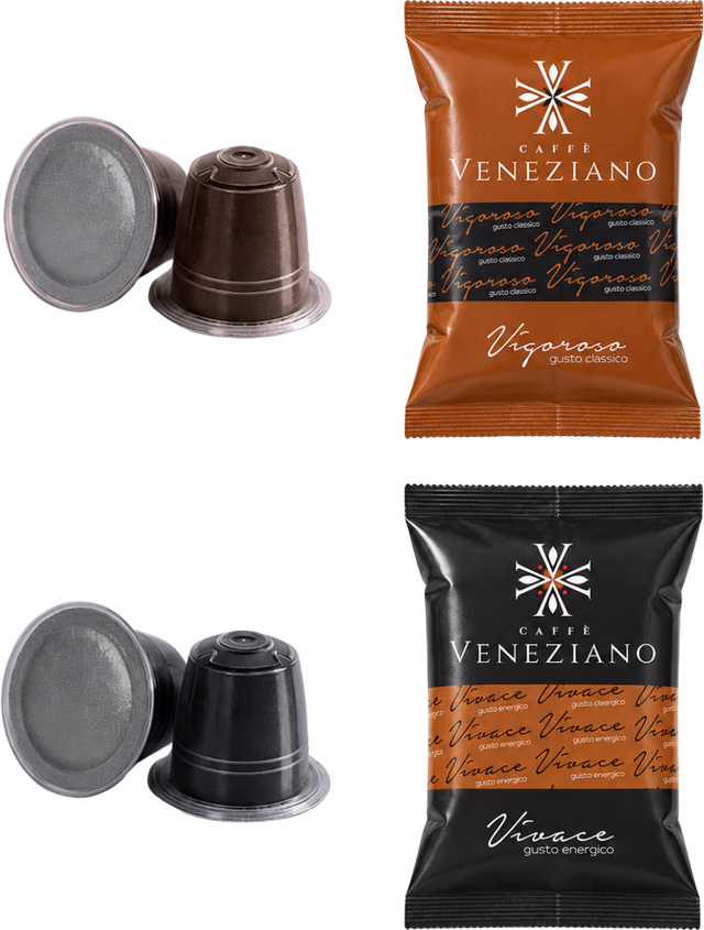Original wrapped Vivace and Vigoroso Nespresso-compatible capsules.