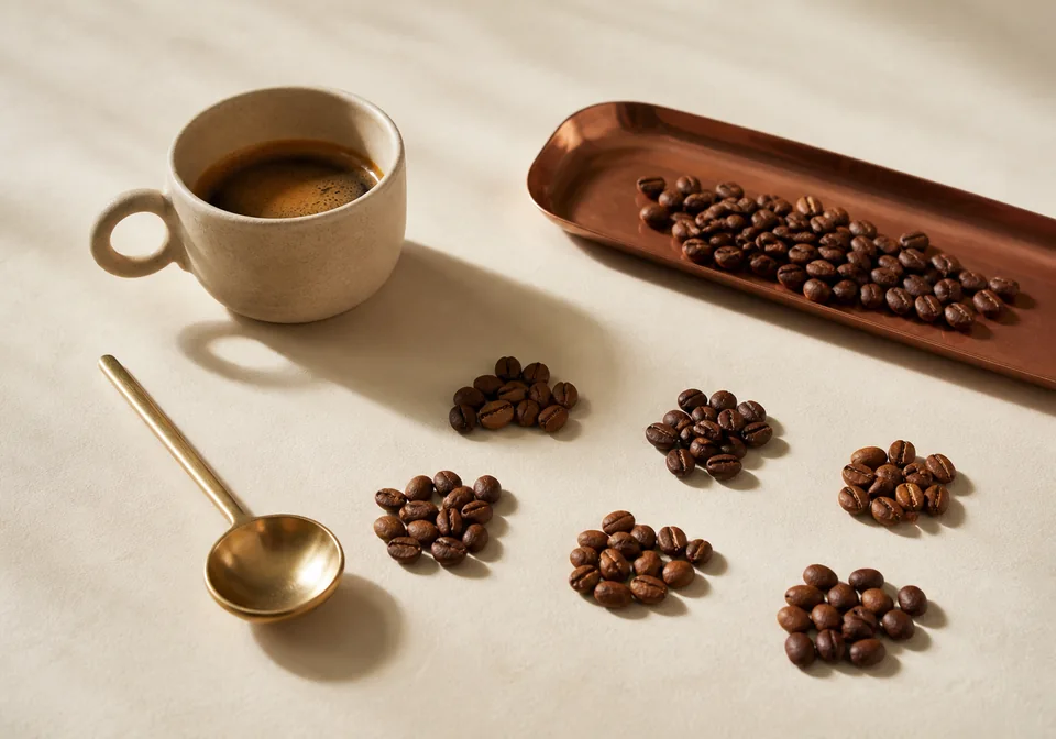 Coffee beans arranged for a careful quality study.